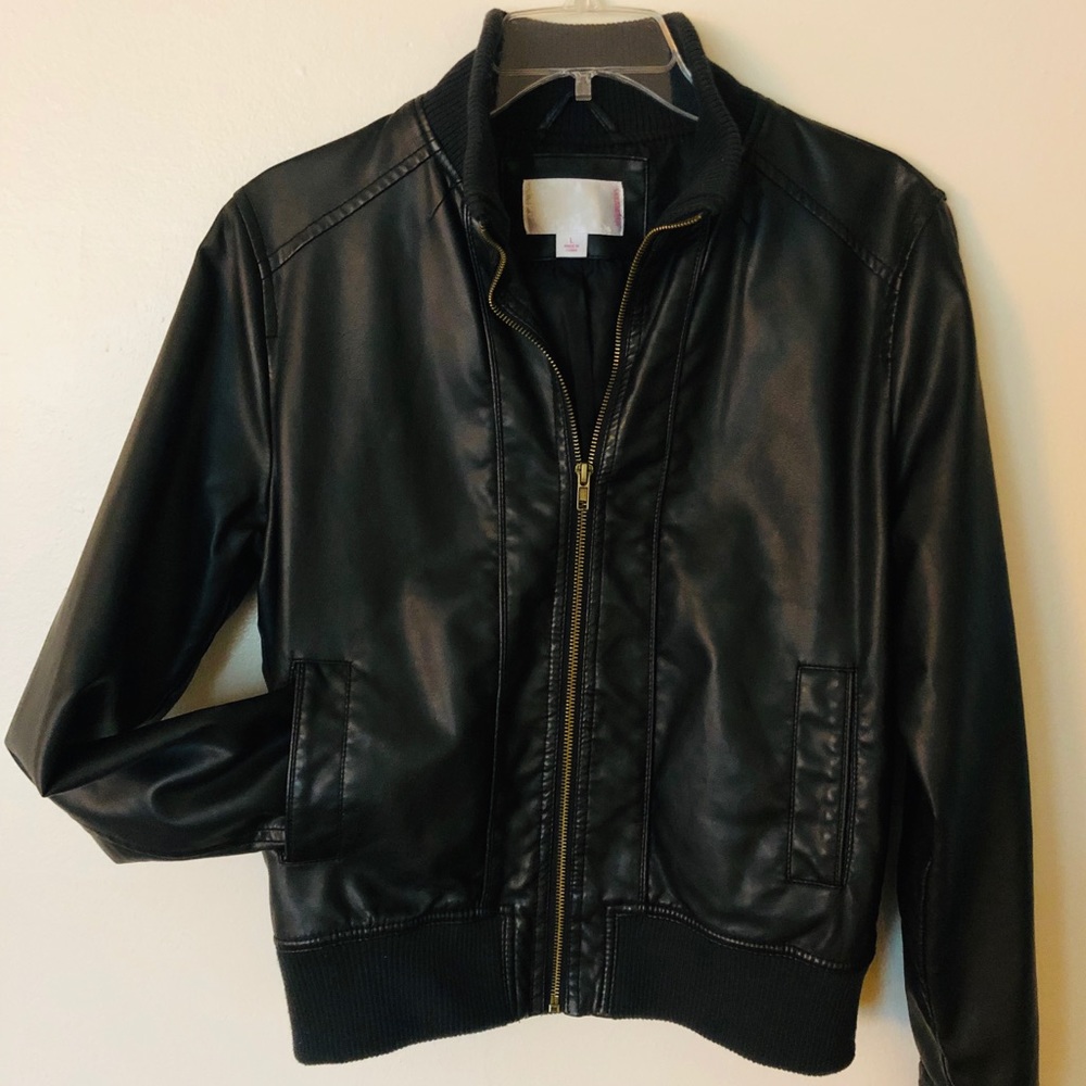 Faux Leather Black Bomber Jacket